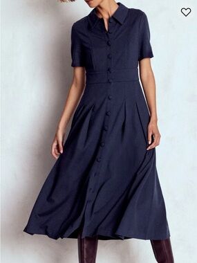 Boden Navy Short-Sleeve Button-Front Midi Dress